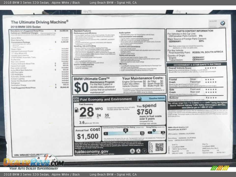 2018 BMW 3 Series 320i Sedan Alpine White / Black Photo #10
