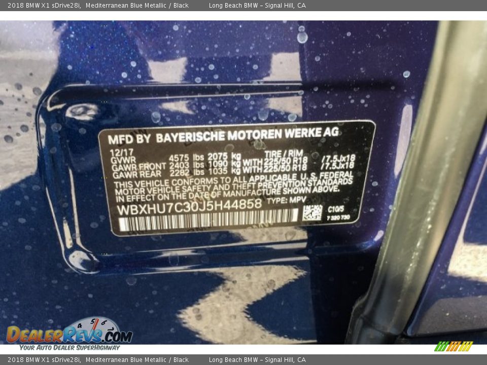 2018 BMW X1 sDrive28i Mediterranean Blue Metallic / Black Photo #11