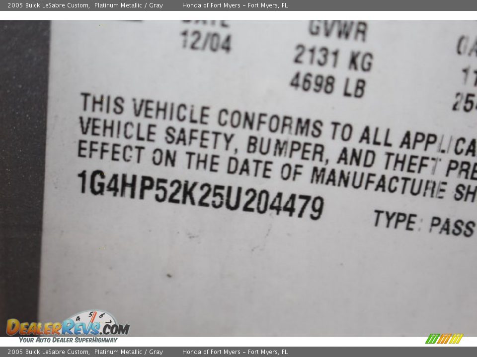 2005 Buick LeSabre Custom Platinum Metallic / Gray Photo #36