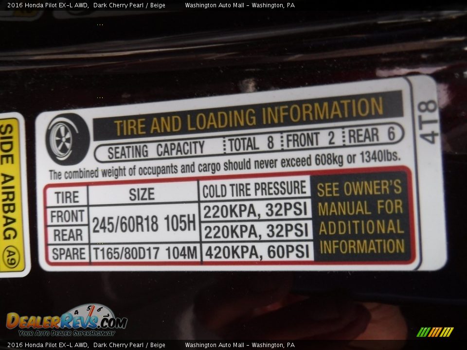 2016 Honda Pilot EX-L AWD Dark Cherry Pearl / Beige Photo #31