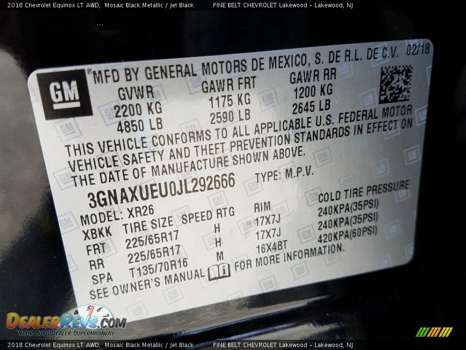 2018 Chevrolet Equinox LT AWD Mosaic Black Metallic / Jet Black Photo #9