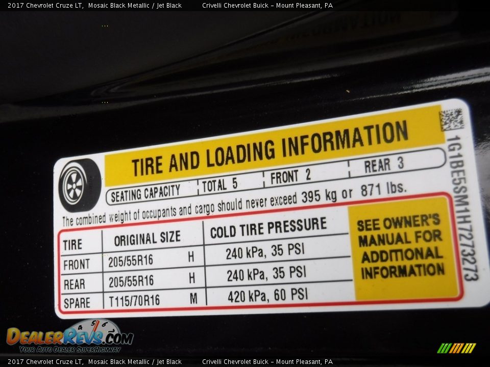 2017 Chevrolet Cruze LT Mosaic Black Metallic / Jet Black Photo #33