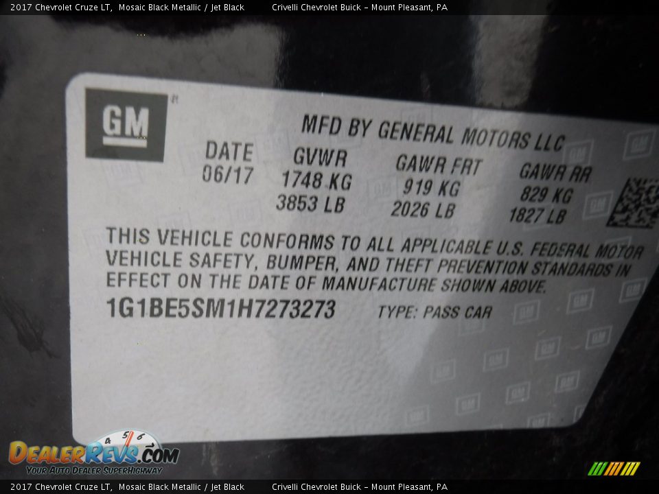 2017 Chevrolet Cruze LT Mosaic Black Metallic / Jet Black Photo #34
