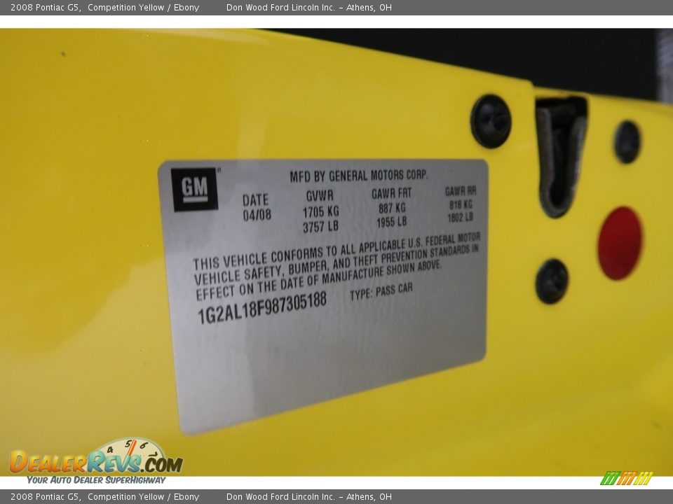 2008 Pontiac G5 Competition Yellow / Ebony Photo #31