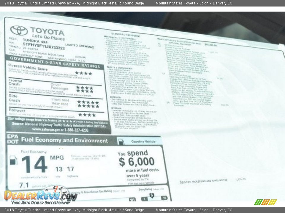 2018 Toyota Tundra Limited CrewMax 4x4 Midnight Black Metallic / Sand Beige Photo #36