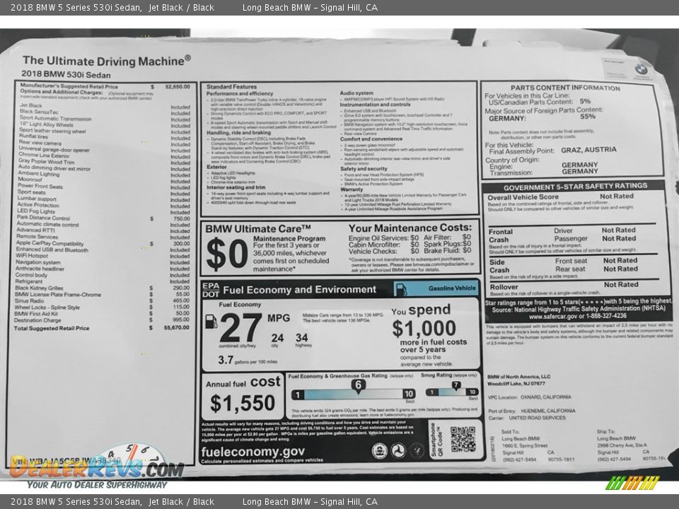 2018 BMW 5 Series 530i Sedan Jet Black / Black Photo #10