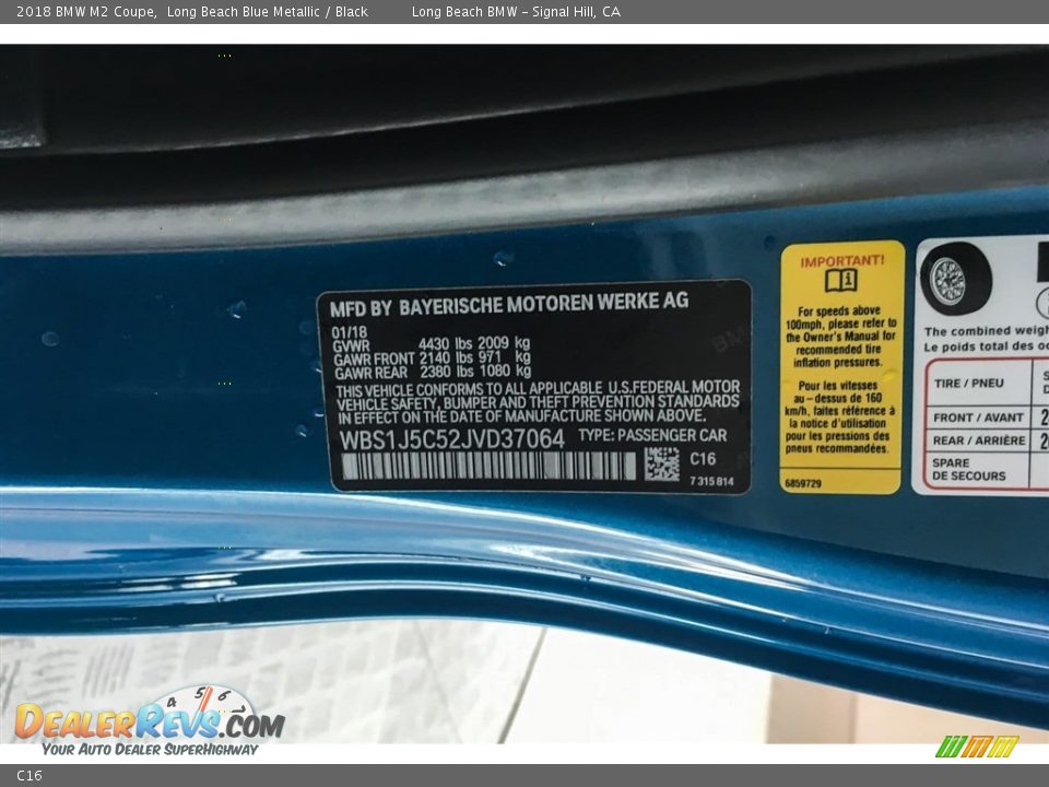 BMW Color Code C16 Long Beach Blue Metallic