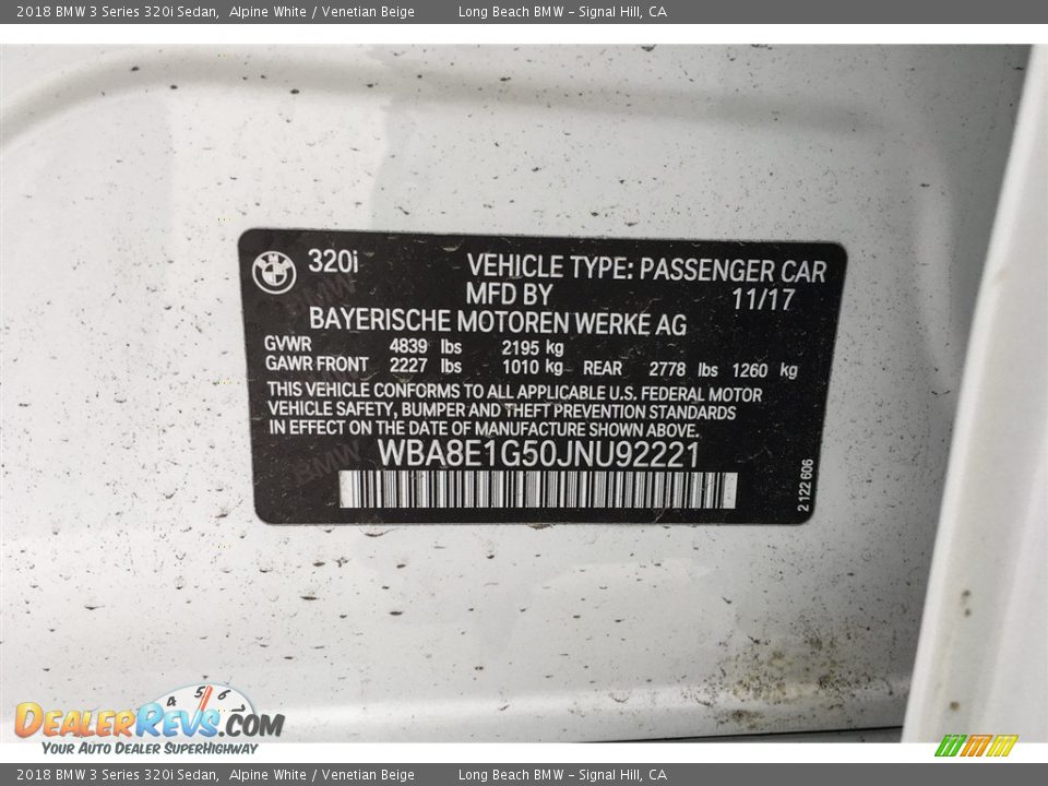 2018 BMW 3 Series 320i Sedan Alpine White / Venetian Beige Photo #11