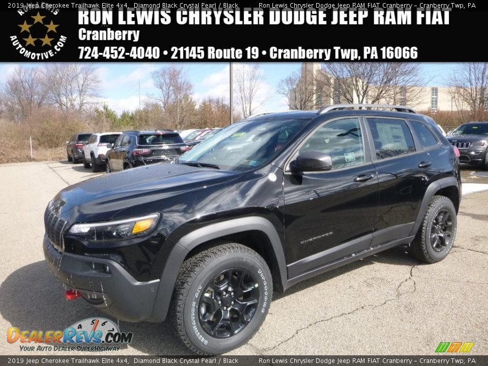 2019 Jeep Cherokee Trailhawk Elite 4x4 Diamond Black Crystal Pearl / Black Photo #1