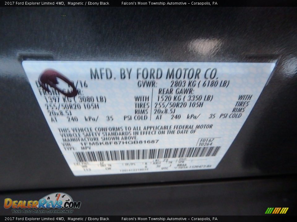 2017 Ford Explorer Limited 4WD Magnetic / Ebony Black Photo #23