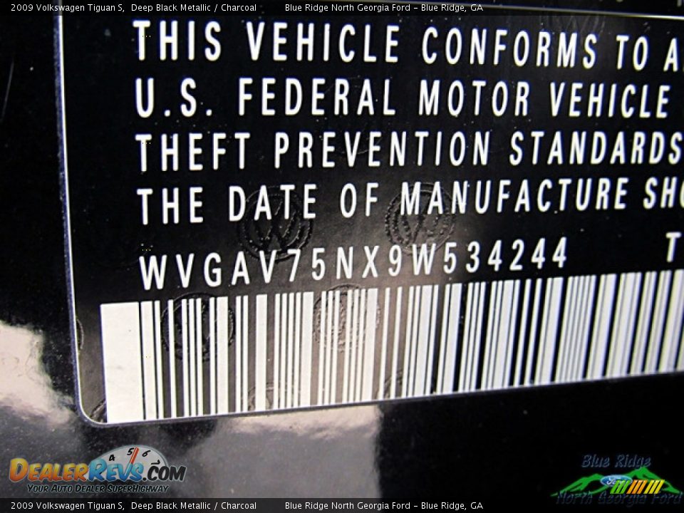 2009 Volkswagen Tiguan S Deep Black Metallic / Charcoal Photo #22