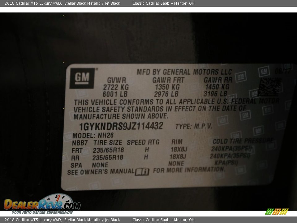 2018 Cadillac XT5 Luxury AWD Stellar Black Metallic / Jet Black Photo #22