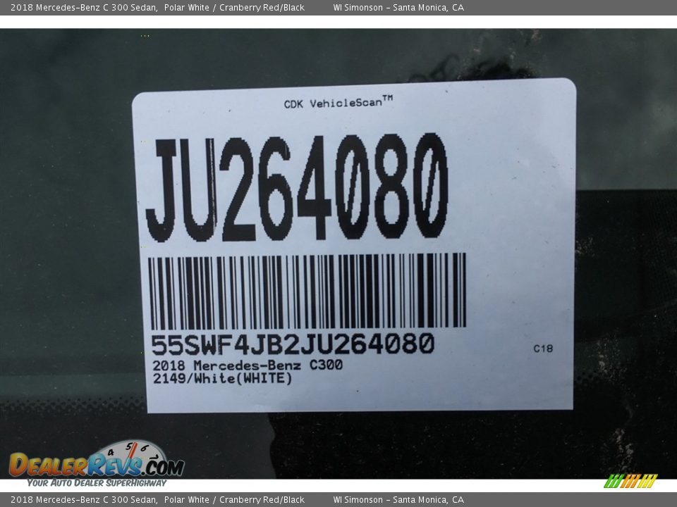 2018 Mercedes-Benz C 300 Sedan Polar White / Cranberry Red/Black Photo #2