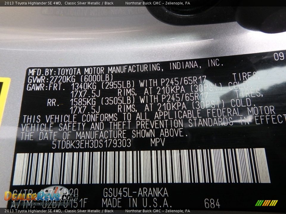 2013 Toyota Highlander SE 4WD Classic Silver Metallic / Black Photo #25