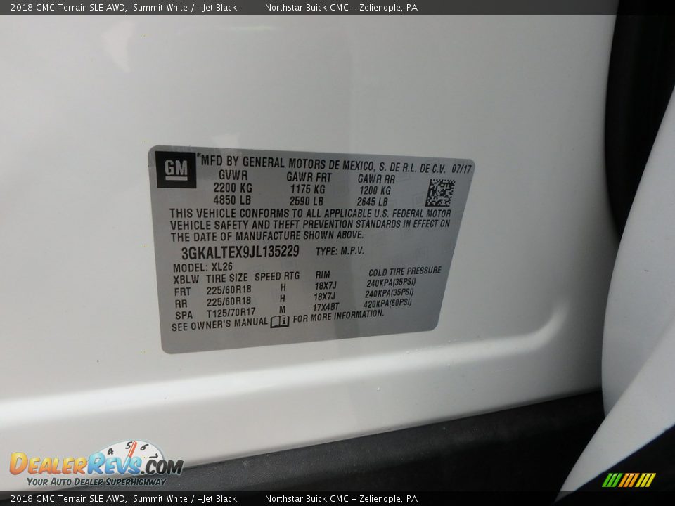 2018 GMC Terrain SLE AWD Summit White / ­Jet Black Photo #15