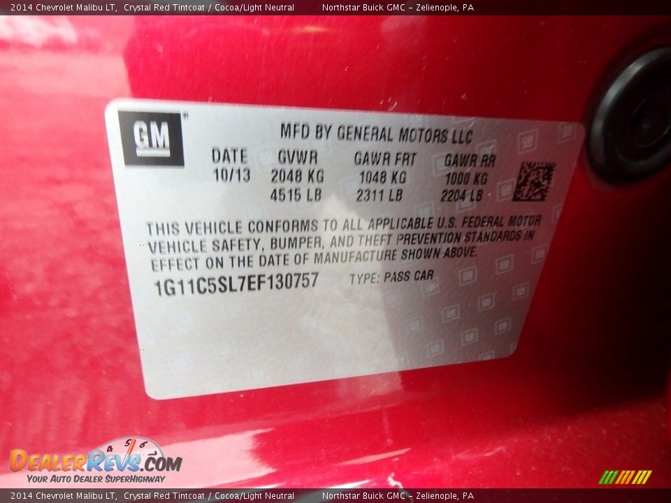 2014 Chevrolet Malibu LT Crystal Red Tintcoat / Cocoa/Light Neutral Photo #22