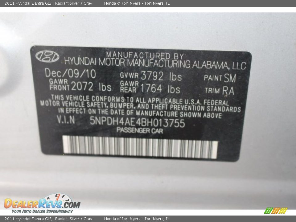2011 Hyundai Elantra GLS Radiant Silver / Gray Photo #36
