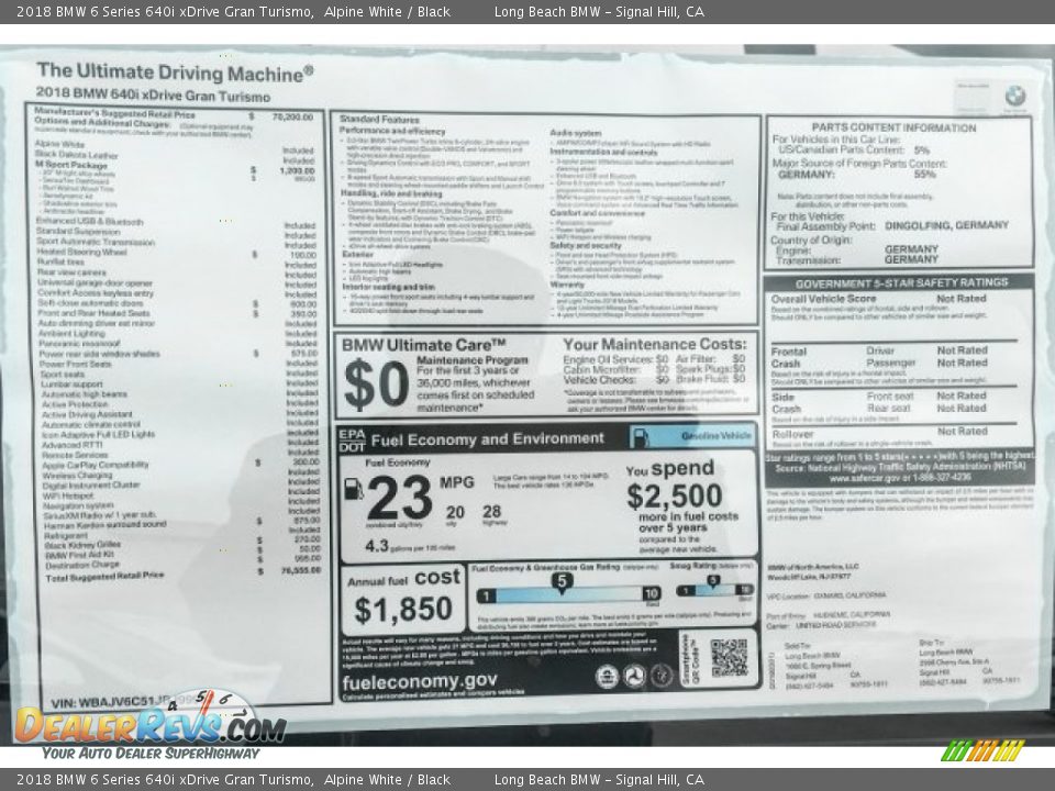 2018 BMW 6 Series 640i xDrive Gran Turismo Alpine White / Black Photo #10