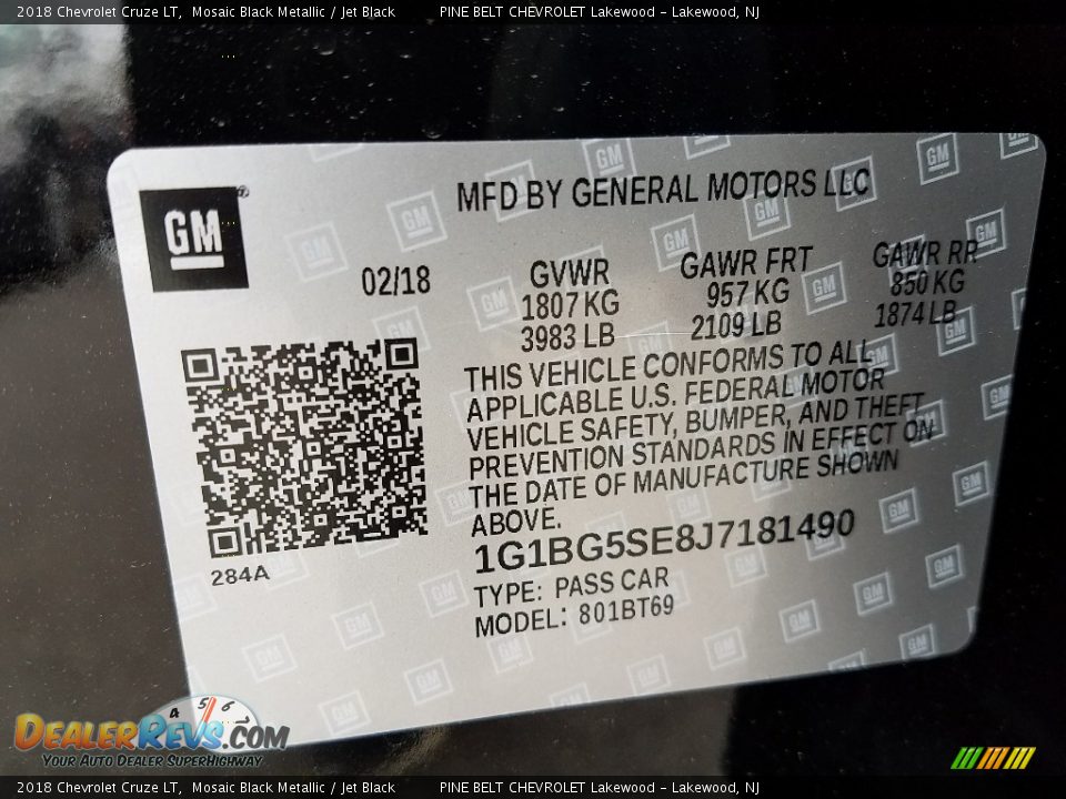 2018 Chevrolet Cruze LT Mosaic Black Metallic / Jet Black Photo #9