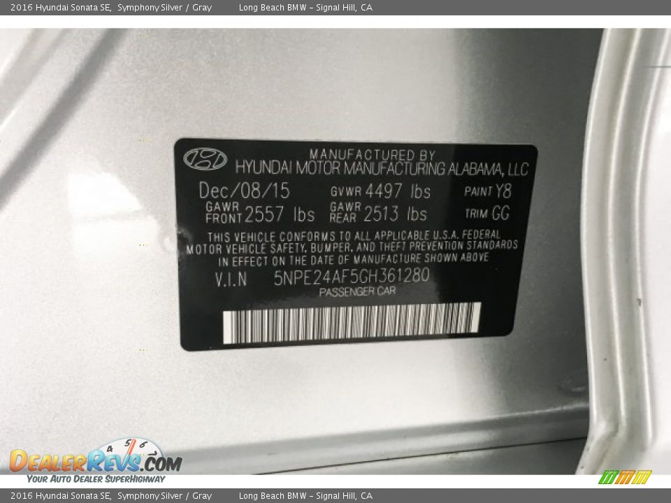 2016 Hyundai Sonata SE Symphony Silver / Gray Photo #22