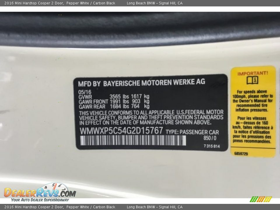 2016 Mini Hardtop Cooper 2 Door Pepper White / Carbon Black Photo #21