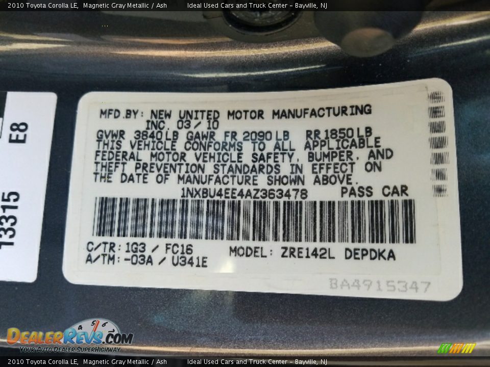 2010 Toyota Corolla LE Magnetic Gray Metallic / Ash Photo #22