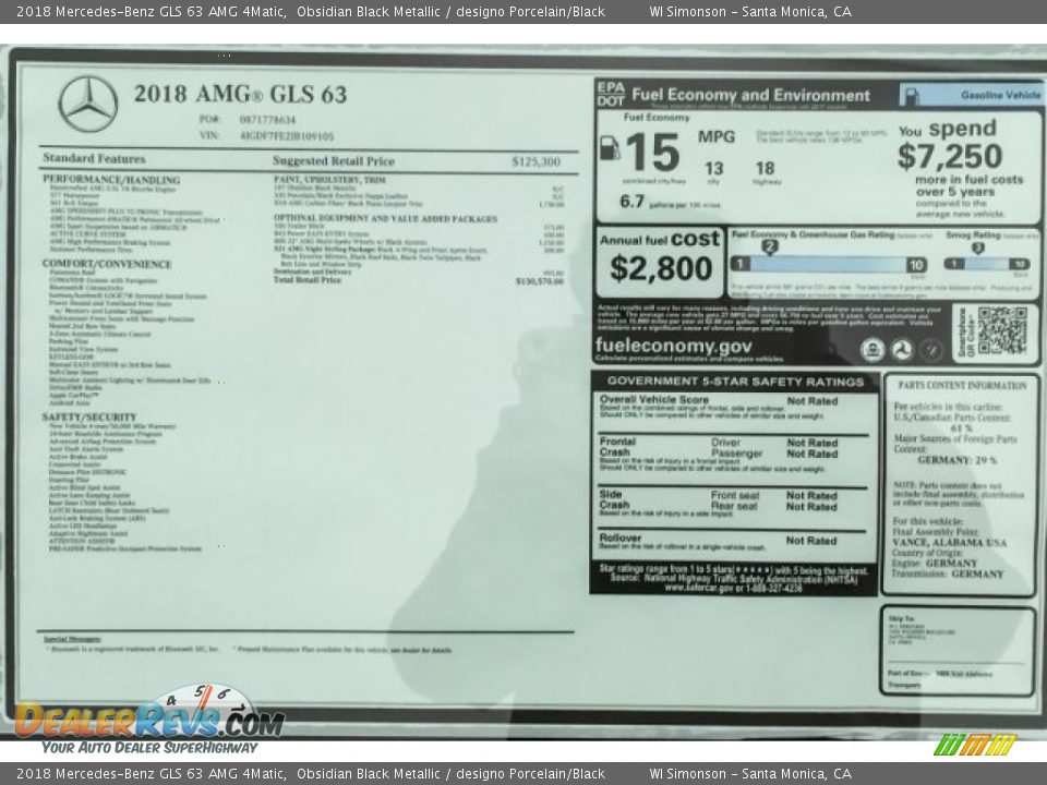 2018 Mercedes-Benz GLS 63 AMG 4Matic Window Sticker Photo #26