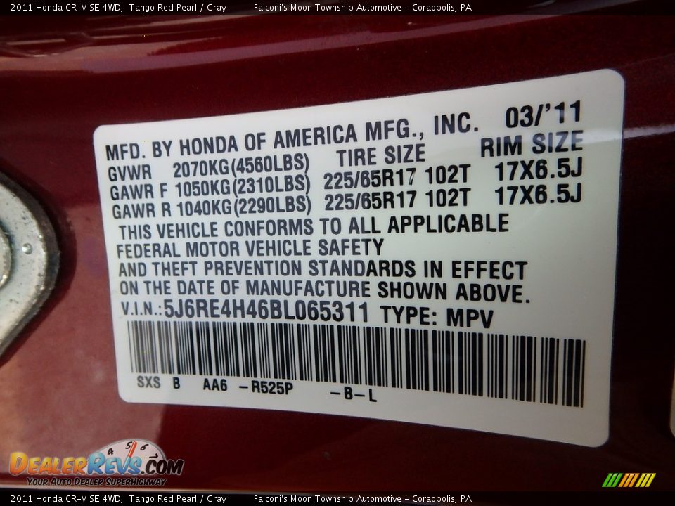 2011 Honda CR-V SE 4WD Tango Red Pearl / Gray Photo #24