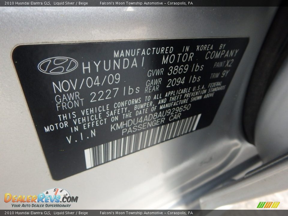 2010 Hyundai Elantra GLS Liquid Silver / Beige Photo #24