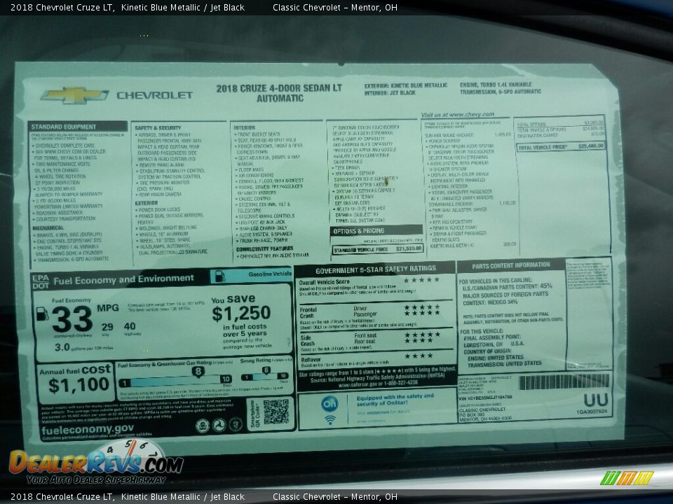 2018 Chevrolet Cruze LT Kinetic Blue Metallic / Jet Black Photo #6