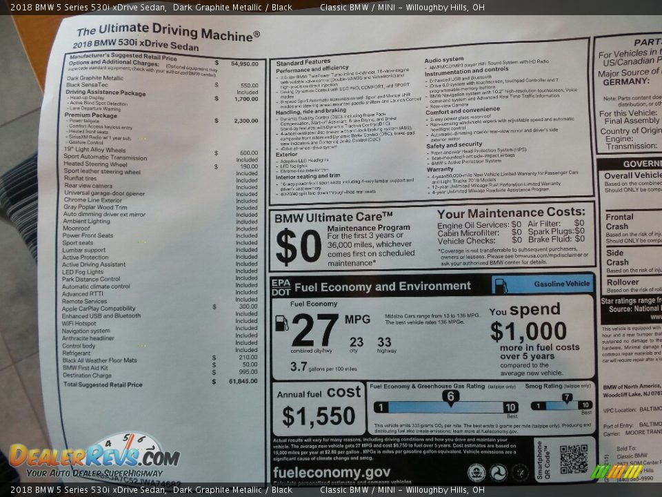 2018 BMW 5 Series 530i xDrive Sedan Dark Graphite Metallic / Black Photo #8