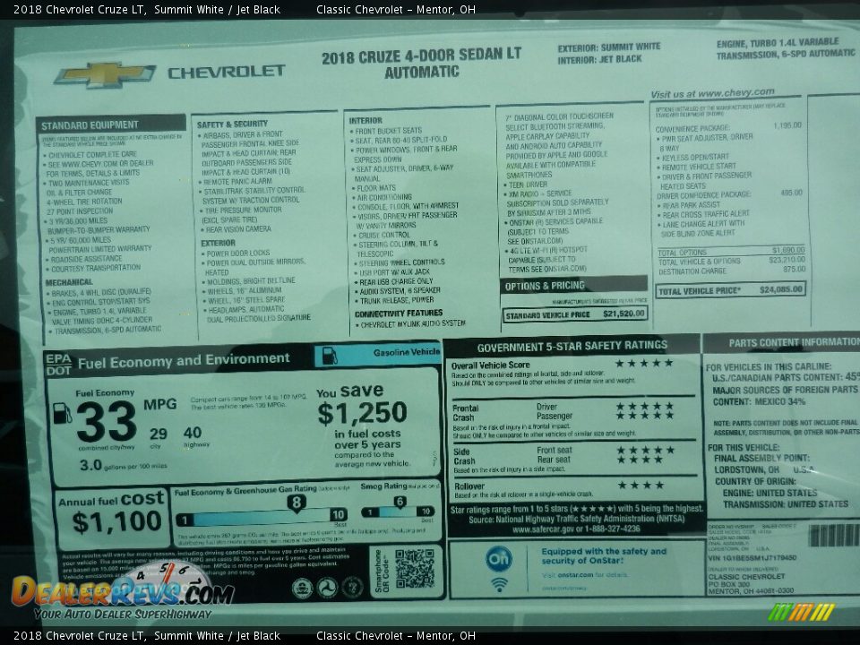 2018 Chevrolet Cruze LT Summit White / Jet Black Photo #6