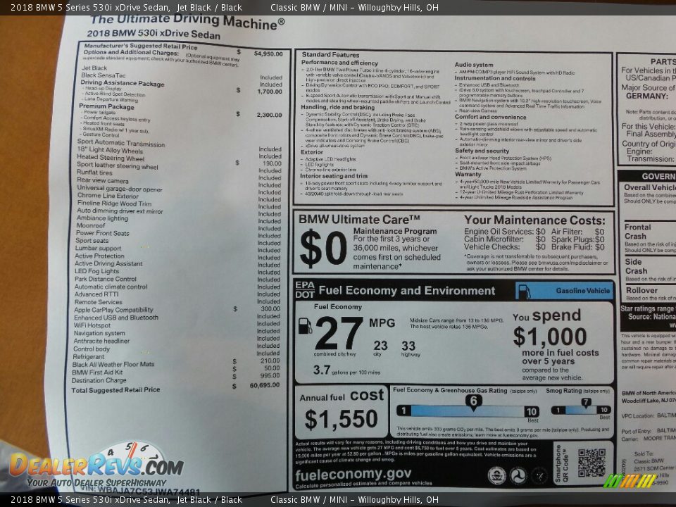 2018 BMW 5 Series 530i xDrive Sedan Jet Black / Black Photo #8