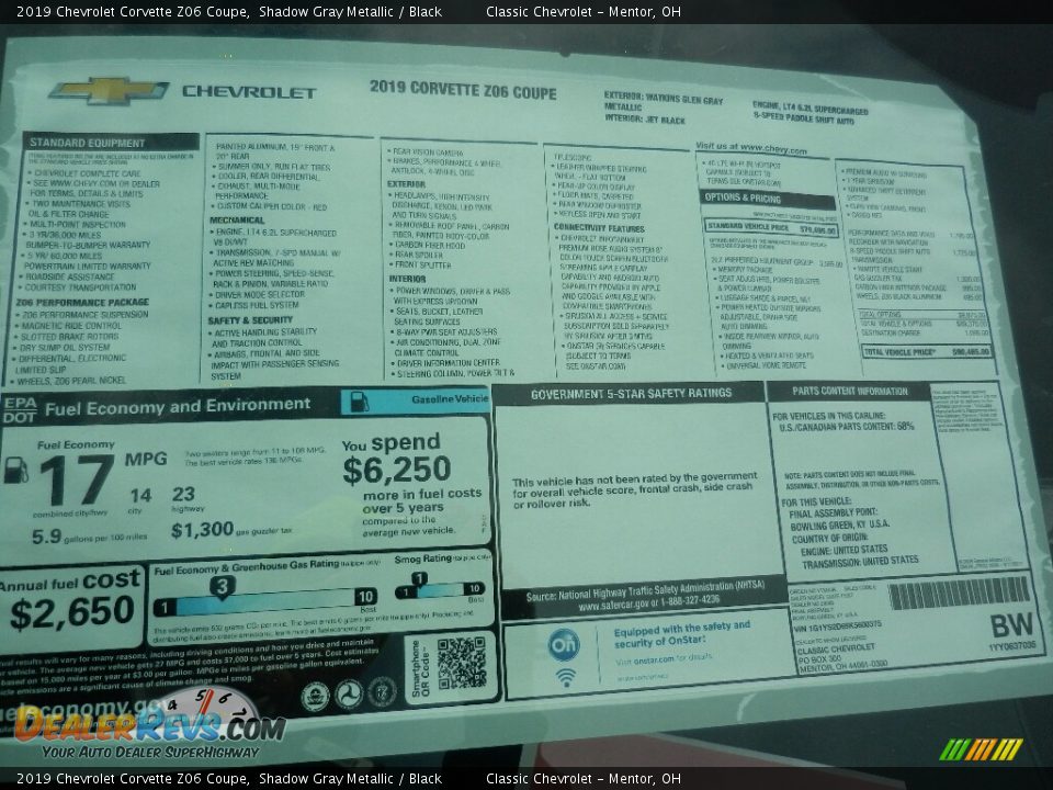 2019 Chevrolet Corvette Z06 Coupe Window Sticker Photo #6