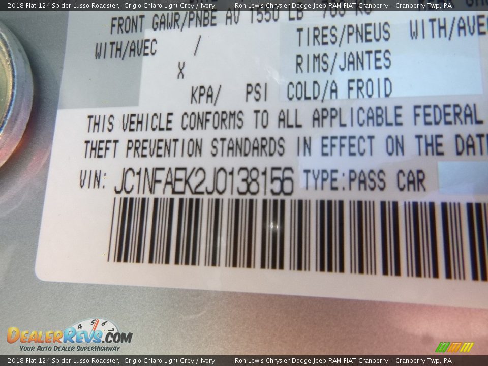 2018 Fiat 124 Spider Lusso Roadster Grigio Chiaro Light Grey / Ivory Photo #15