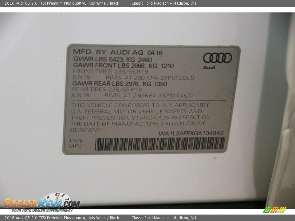 2016 Audi Q5 2.0 TFSI Premium Plus quattro Ibis White / Black Photo #23