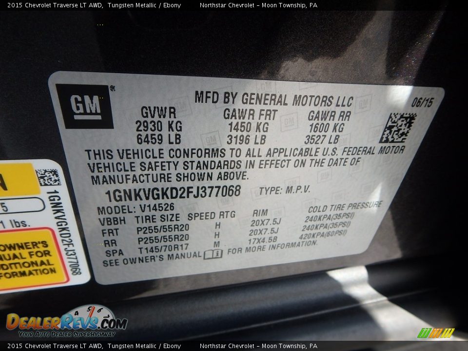 2015 Chevrolet Traverse LT AWD Tungsten Metallic / Ebony Photo #28