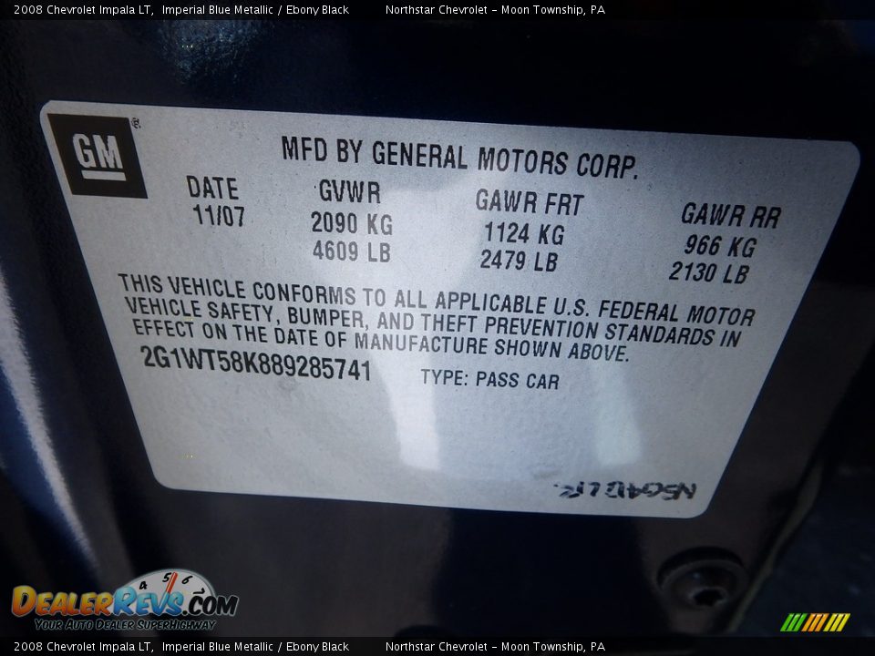2008 Chevrolet Impala LT Imperial Blue Metallic / Ebony Black Photo #14