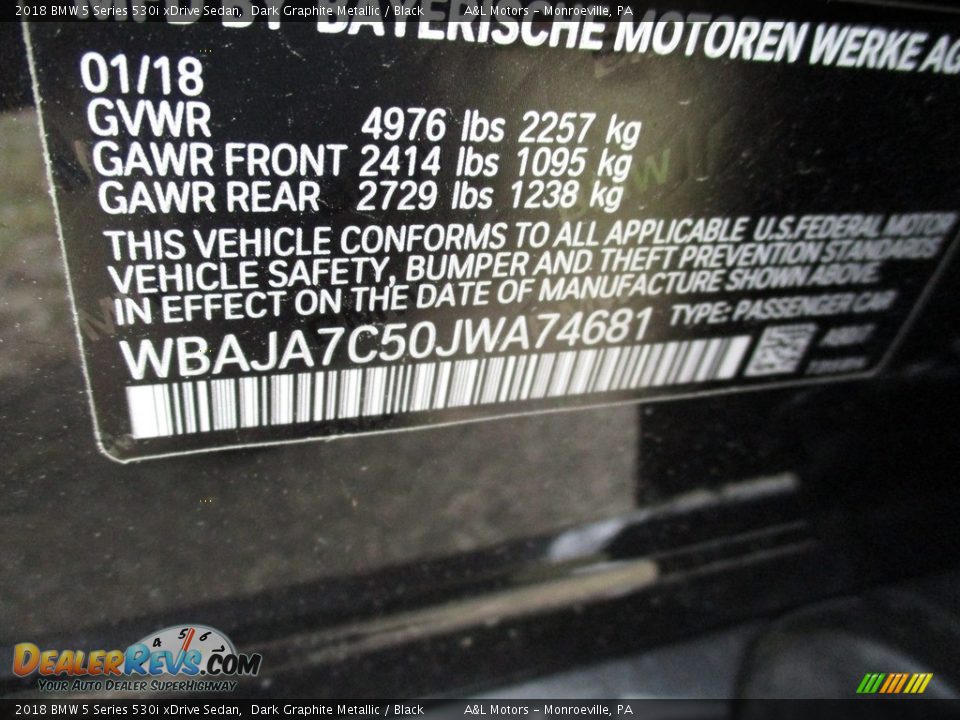 2018 BMW 5 Series 530i xDrive Sedan Dark Graphite Metallic / Black Photo #19