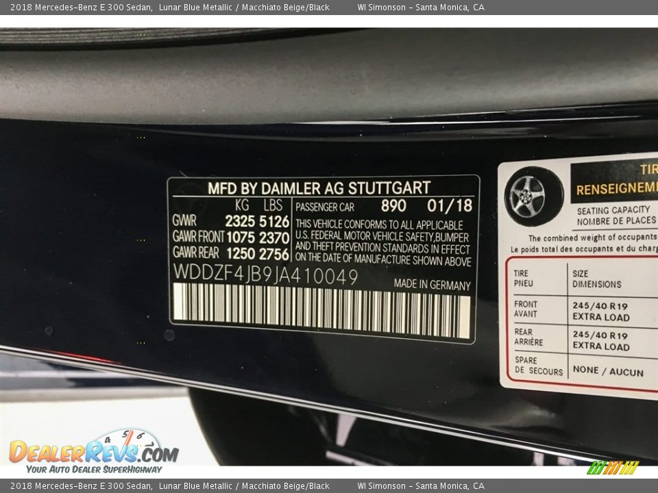 2018 Mercedes-Benz E 300 Sedan Lunar Blue Metallic / Macchiato Beige/Black Photo #11