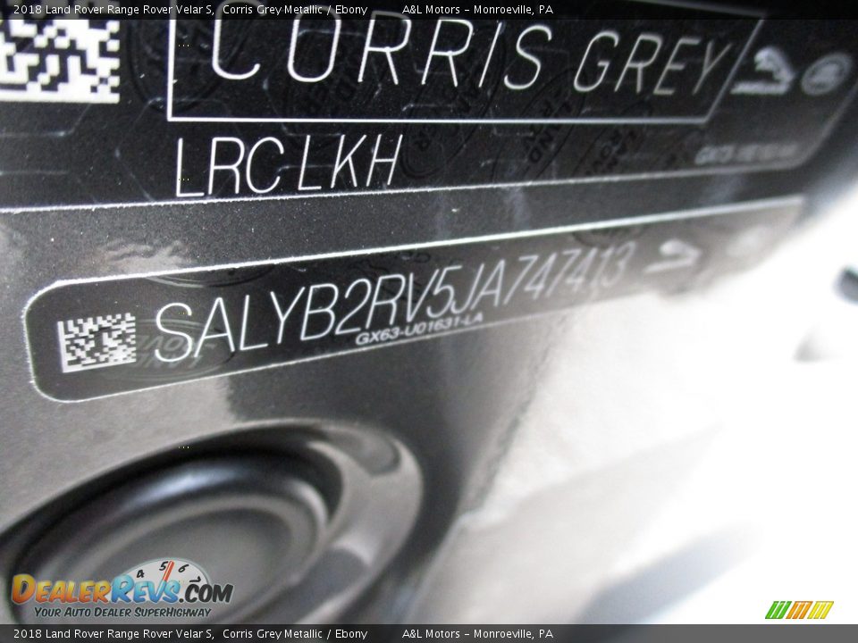 2018 Land Rover Range Rover Velar S Corris Grey Metallic / Ebony Photo #19