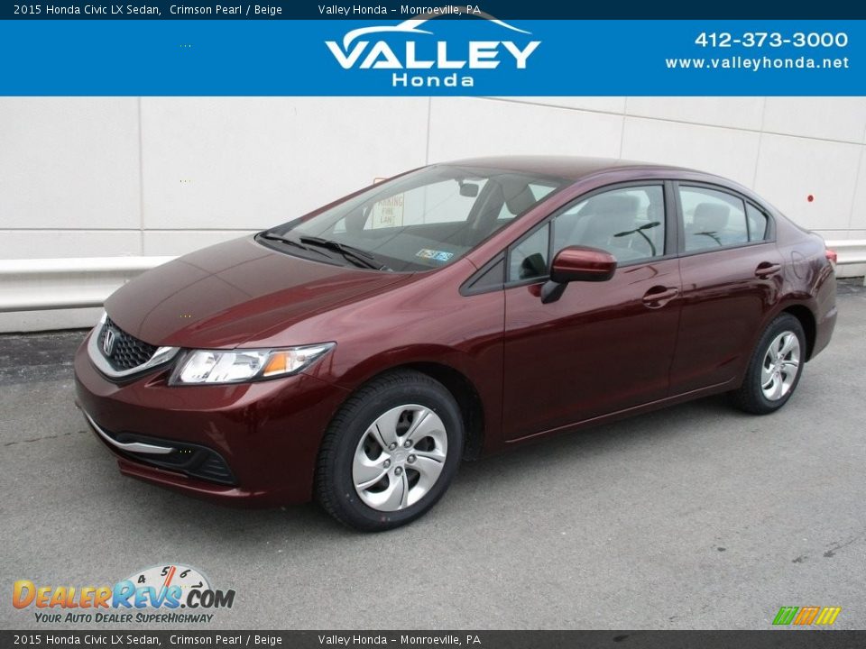 2015 Honda Civic LX Sedan Crimson Pearl / Beige Photo #1