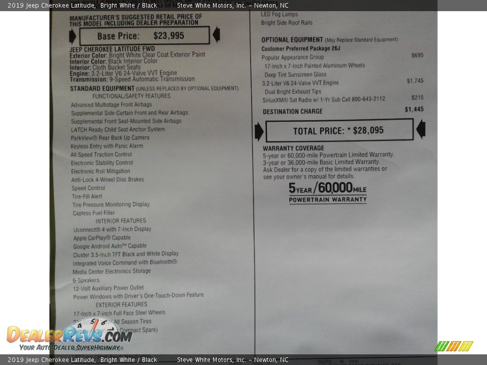 2019 Jeep Cherokee Latitude Bright White / Black Photo #29