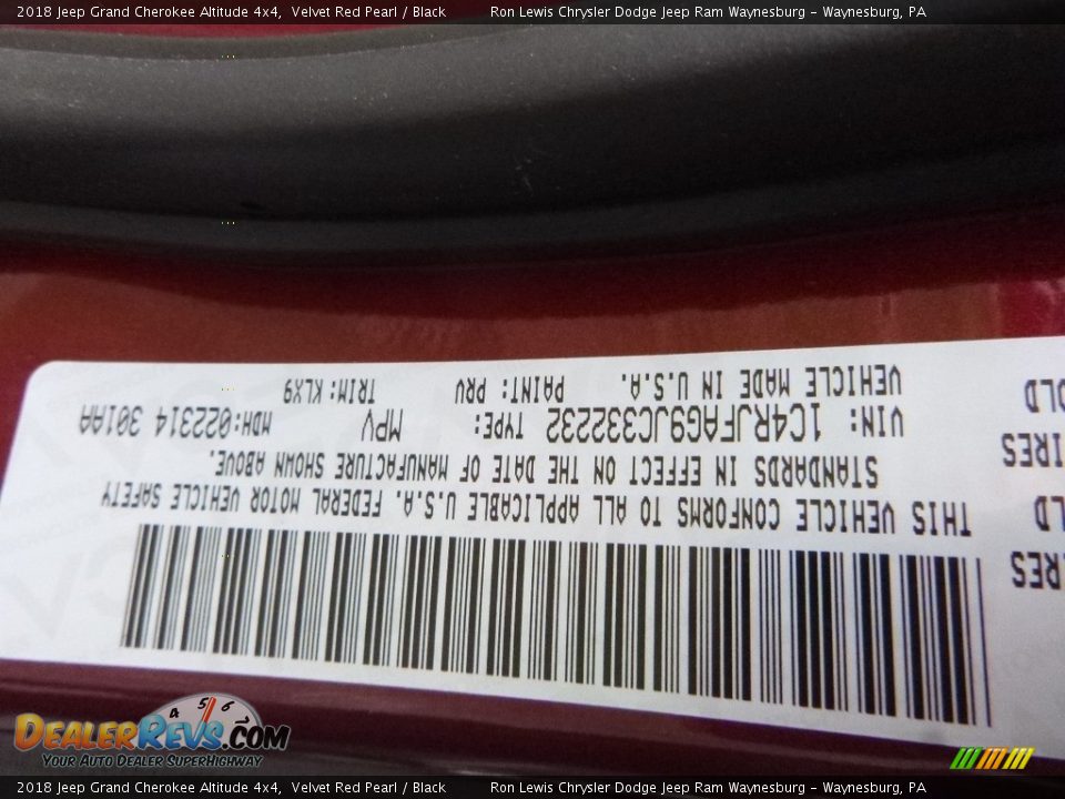 2018 Jeep Grand Cherokee Altitude 4x4 Velvet Red Pearl / Black Photo #14