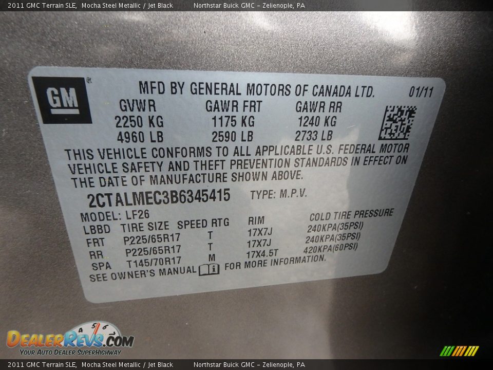 2011 GMC Terrain SLE Mocha Steel Metallic / Jet Black Photo #20