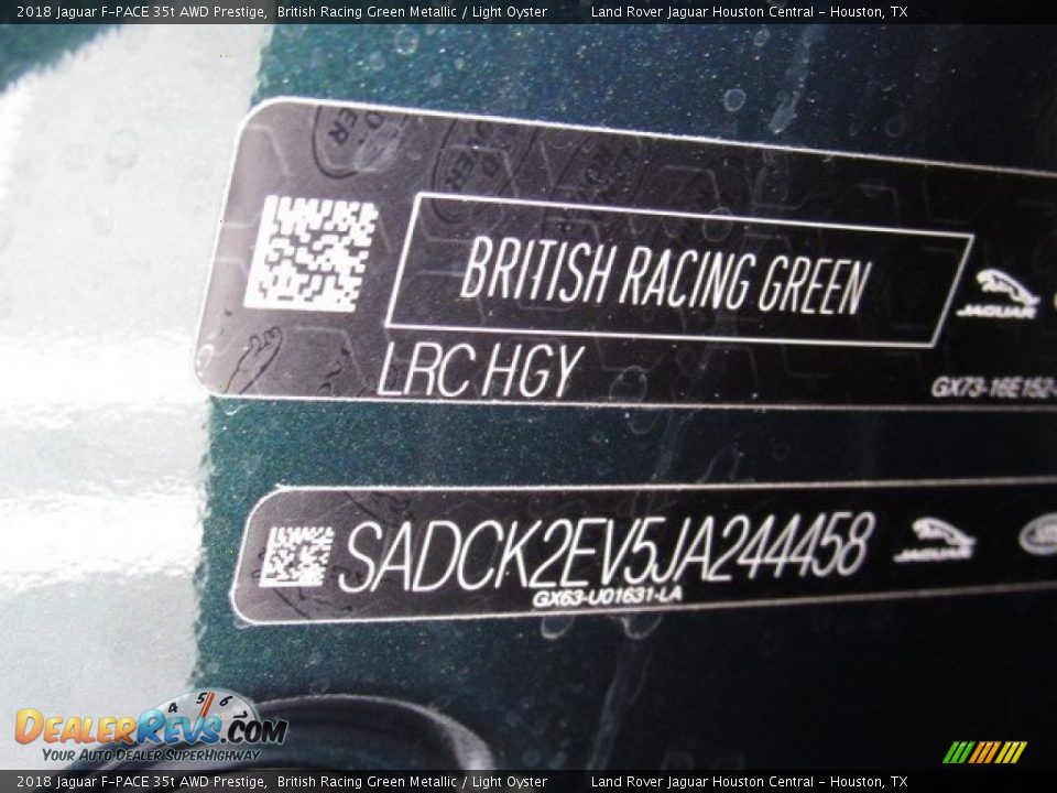 2018 Jaguar F-PACE 35t AWD Prestige British Racing Green Metallic / Light Oyster Photo #22