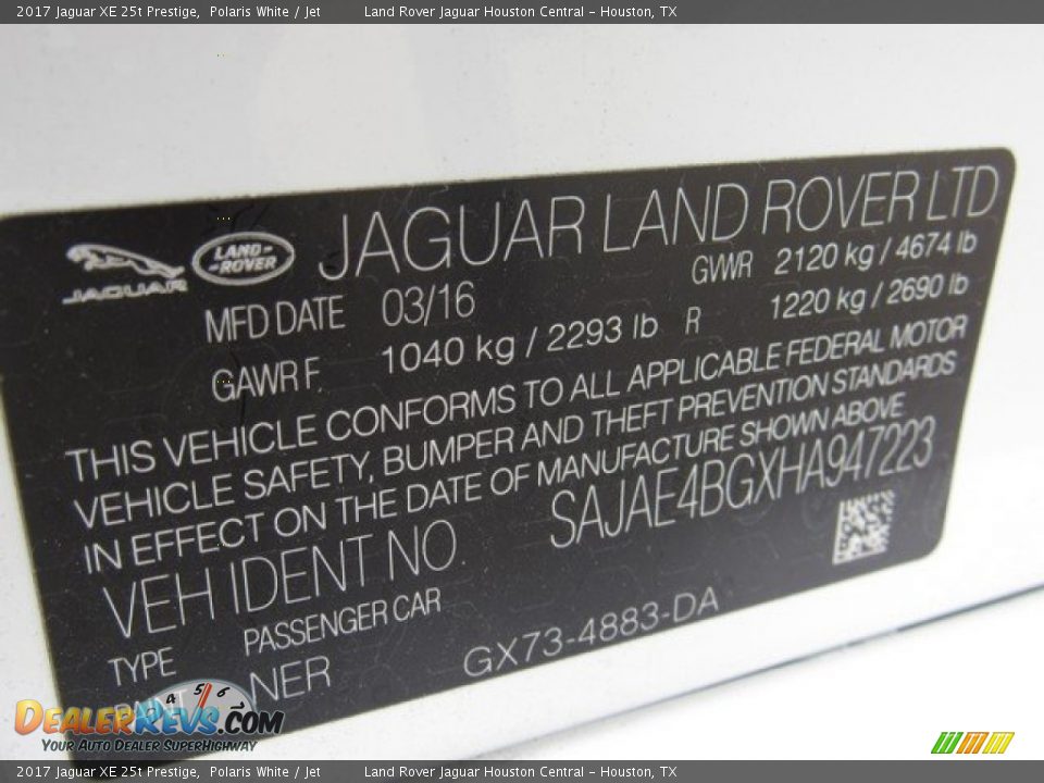2017 Jaguar XE 25t Prestige Polaris White / Jet Photo #22