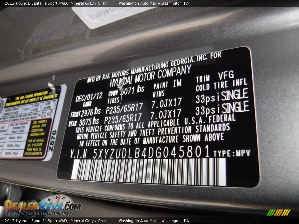 2013 Hyundai Santa Fe Sport AWD Mineral Gray / Gray Photo #25
