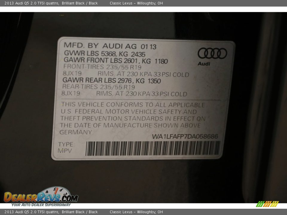 2013 Audi Q5 2.0 TFSI quattro Brilliant Black / Black Photo #22