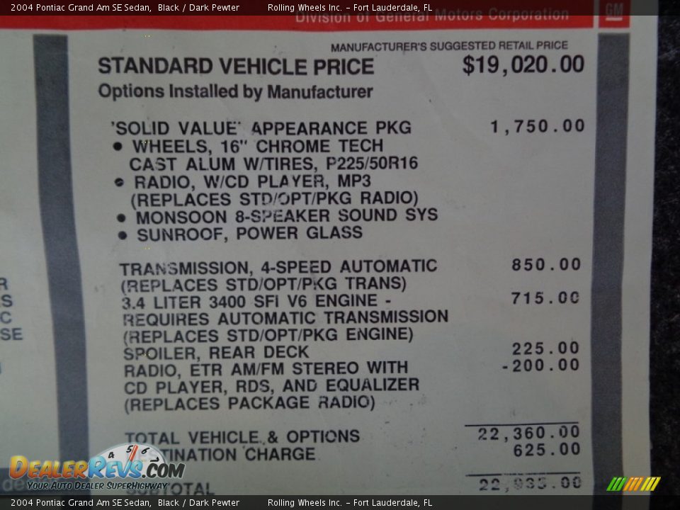 2004 Pontiac Grand Am SE Sedan Black / Dark Pewter Photo #10